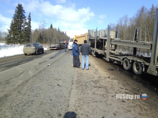 Столкновение 4-х грузовиков в Тверской области