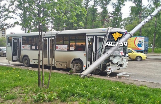 В Новосибирске на автобус упал столб