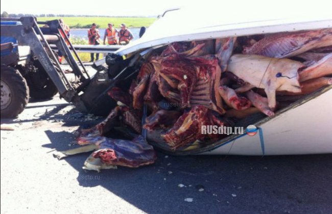 В Кемеровской области в аварию попал грузовик с мясом