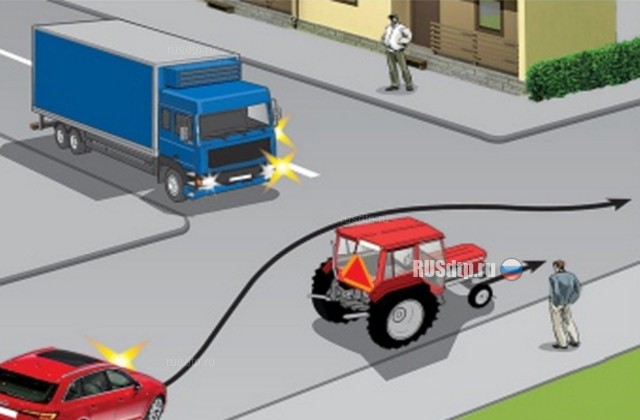 Разрешено ли водителю легкового автомобиля в данной ситуации обогнать трактор?