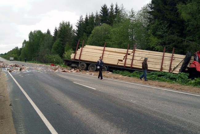 В Тверской области грузовик столкнулся с лесовозом