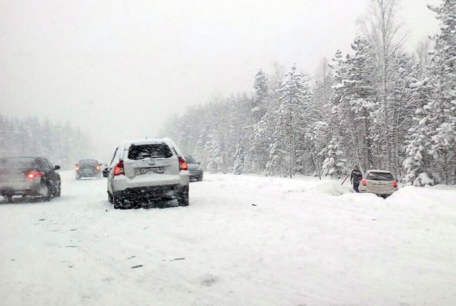 На трассе «Кола» в Карелии из-за непогоды столкнулись более 10 автомобилей