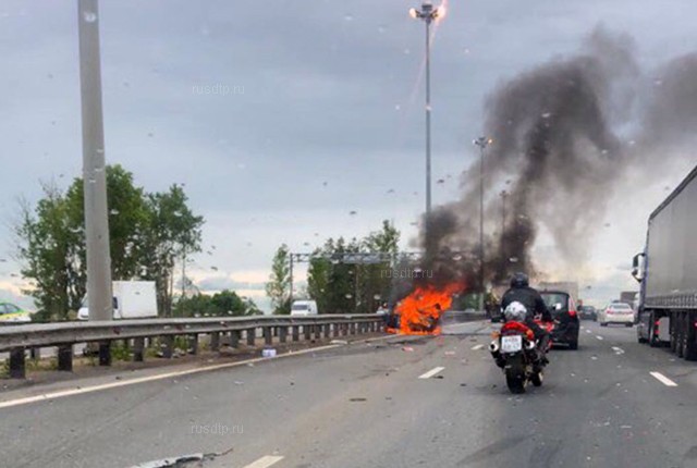 На Пулковском шоссе двое сгорели в автомобиле из-за выбежавшей на дорогу собаки