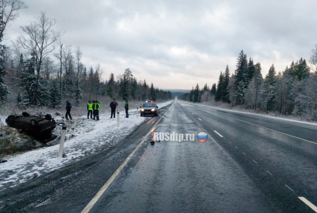 ВАЗ-2114 вылетел в кювет во время снегопада на трассе М-5 в Челябинской области