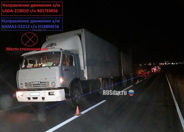 «Лада Гранта» столкнулась с КАМАЗом на трассе Оренбург - Орск 