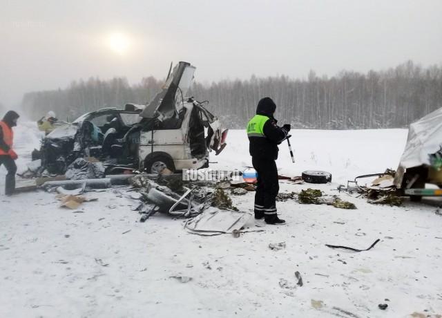 Двое погибли в ДТП с участием микроавтобуса и газовоза в Томской области