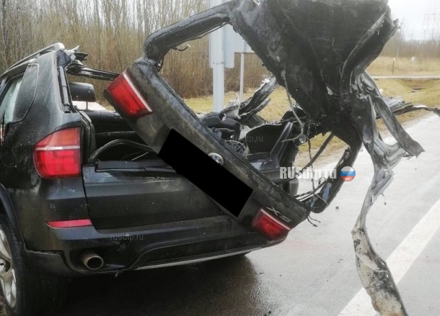«БМВ» разорвало от столкновения с грузовиком в Псковской области
