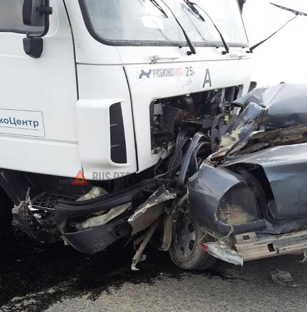 Hyundai Accent смяло в ДТП с грузовиком на Кубани