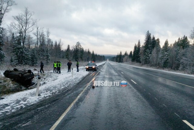 ВАЗ-2114 вылетел в кювет во время снегопада на трассе М-5 в Челябинской области 