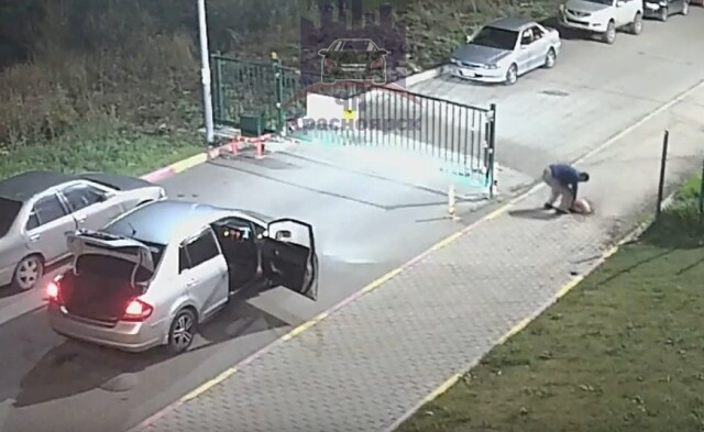 В Красноярске водитель автомобиля хотел проехать во двор и демонтировал полусферу