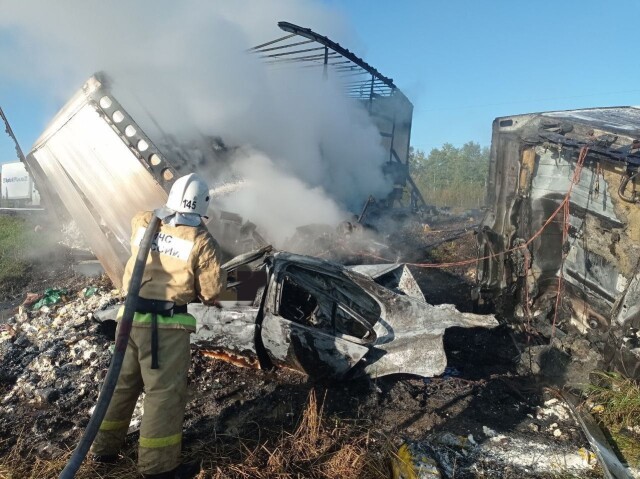BMW разорвало на части в результате огненного ДТП в Тюменской области 