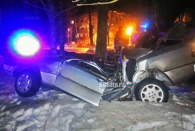 В Старице «Мерседес» смяло от столкновения с деревом 