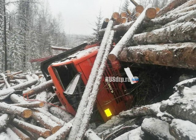 Под Братском водителя лесовоза придавило бревнами 