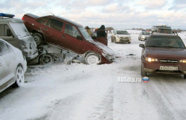 В Тюменской области во время снегопада столкнулись 8 автомобилей 