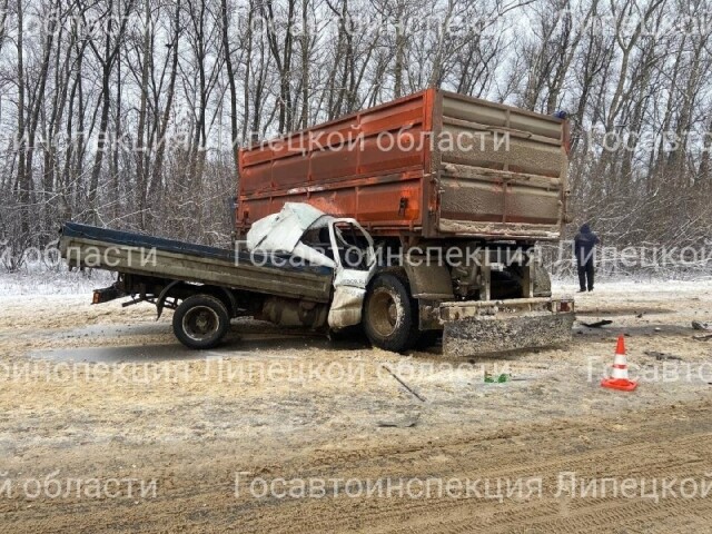 КамАЗ и «Газель» столкнулись на трассе в Липецкой области 