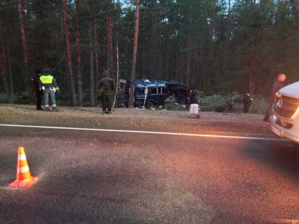 Микроавтобус опрокинулся в кювет в Ленинградской области