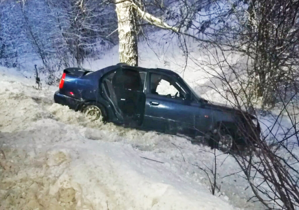 Hyundai Accent съехал с дороги и врезался в дерево в Ульяновской области