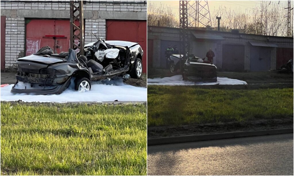 Легковой автомобиль намотало на столб на Ключевском шоссе в Петрозаводске